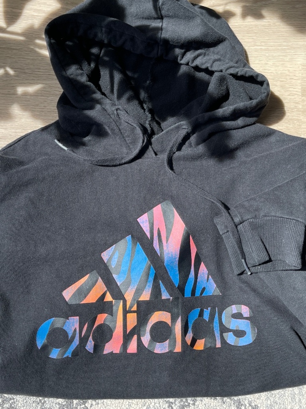 Adidas Black Tiger Print Logo Hoodie Size S
